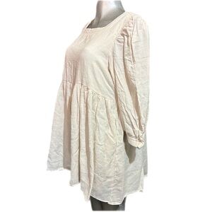 Luca + Grae Cream Square Neck Peasant Mini Dress Milkmaid Cotton Gauzy Babydoll